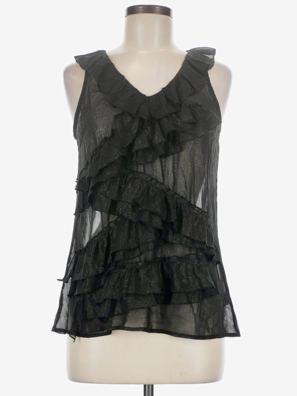 Romeo & Juliet Couture Black Sheer Ruffled V-Neck Camisole
